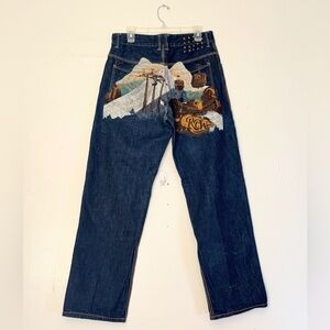 Vintage Y2K Rocawear embroidered Hip Hop Baggy Denim Jeans Pants Size 34X31 Mens